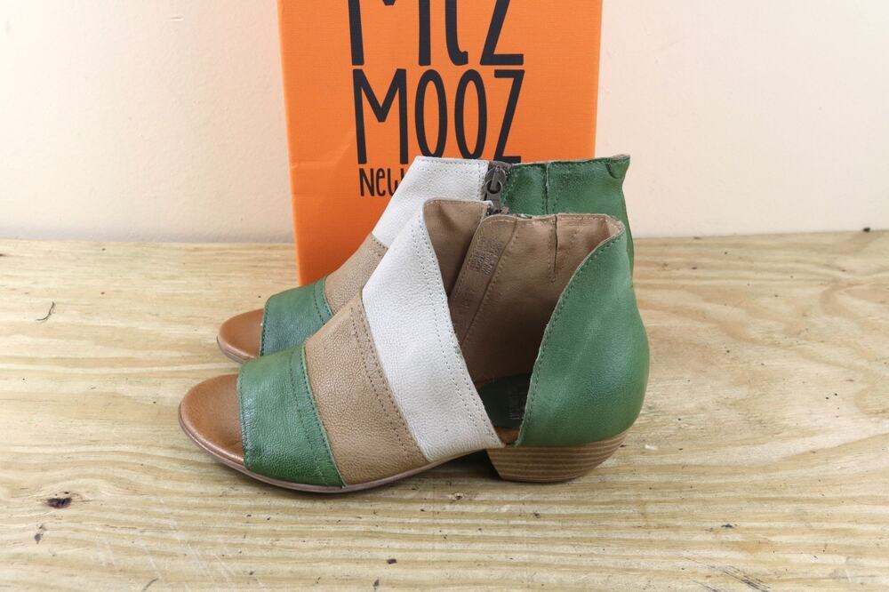 New Miz Mooz Sandals 37 Leather Celeste Wide Green Tan Colorblock 6.5 Shoes